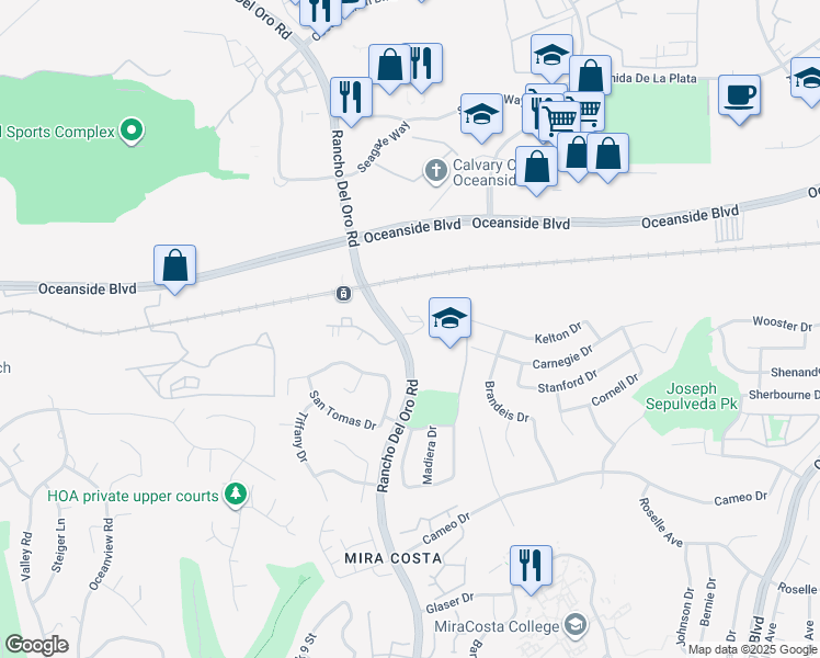map of restaurants, bars, coffee shops, grocery stores, and more near 100 Sea Cliff Way in Oceanside