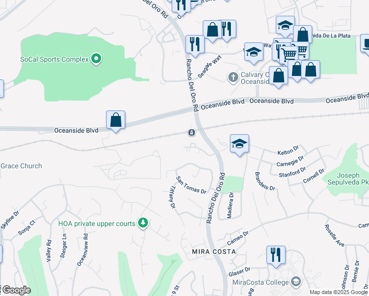 map of restaurants, bars, coffee shops, grocery stores, and more near 2500 Sea Cliff Way in Oceanside