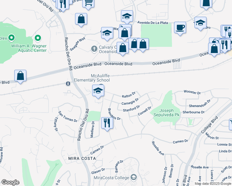 map of restaurants, bars, coffee shops, grocery stores, and more near 3746 Kelton Drive in Oceanside