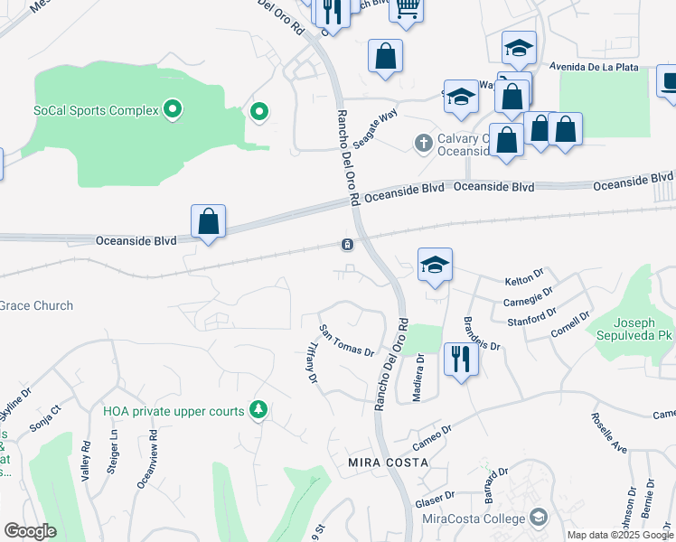 map of restaurants, bars, coffee shops, grocery stores, and more near 2500 Sea Cliff Way in Oceanside