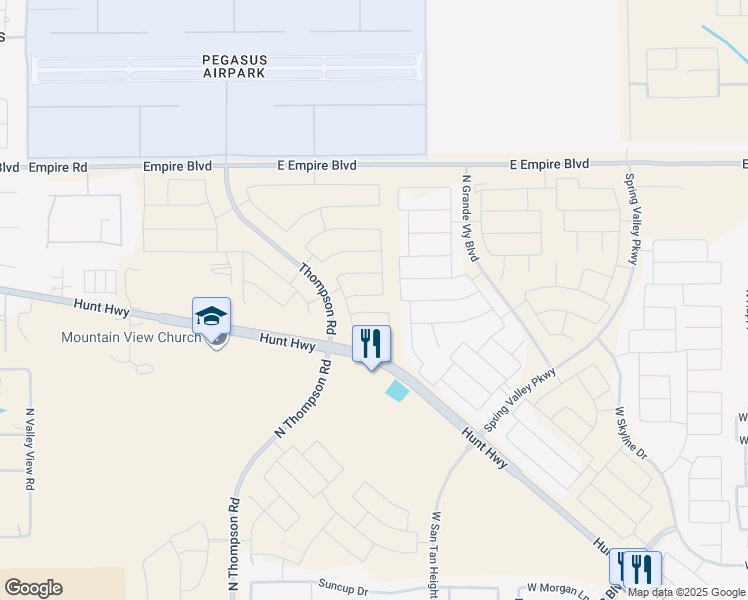 map of restaurants, bars, coffee shops, grocery stores, and more near 4128 West Hunt Highway in Queen Creek