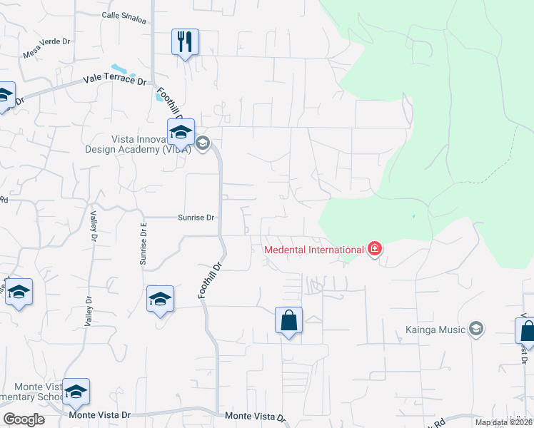 map of restaurants, bars, coffee shops, grocery stores, and more near 2461 San Clemente Way in Vista
