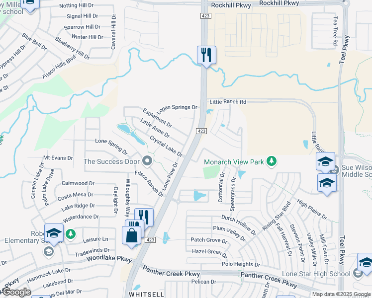 map of restaurants, bars, coffee shops, grocery stores, and more near 1005 Lone Pine Drive in Little Elm