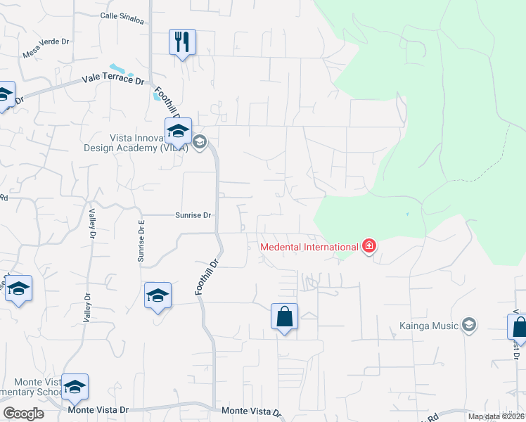 map of restaurants, bars, coffee shops, grocery stores, and more near 2461 San Clemente Way in Vista
