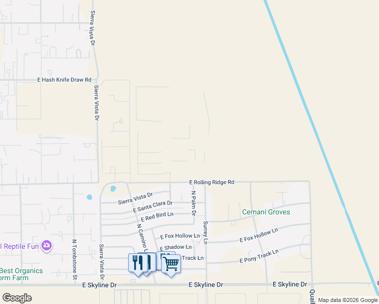 map of restaurants, bars, coffee shops, grocery stores, and more near 5771 Sierra Vista Drive in Queen Creek