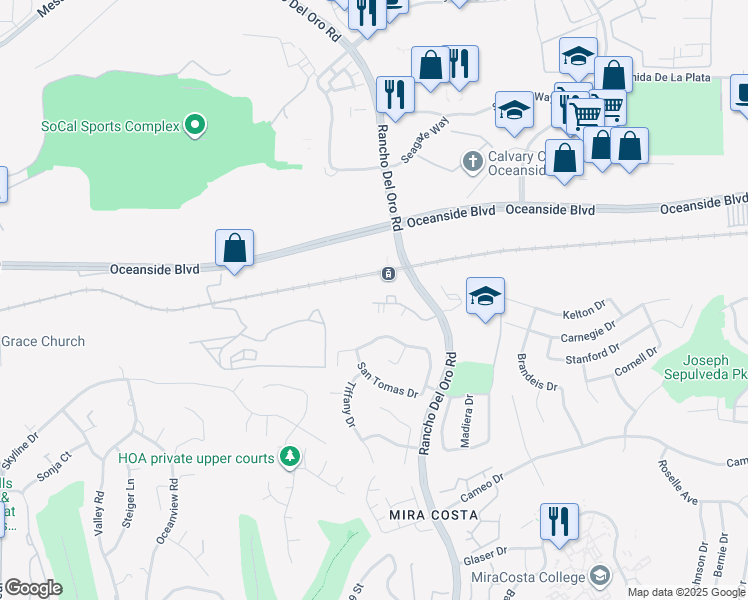 map of restaurants, bars, coffee shops, grocery stores, and more near 1906 Sea Cliff Way in Oceanside