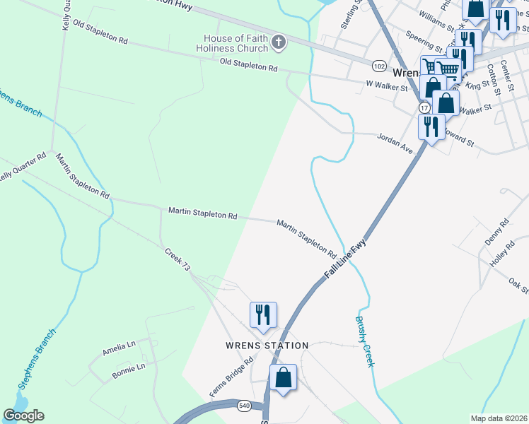 map of restaurants, bars, coffee shops, grocery stores, and more near in Wrens