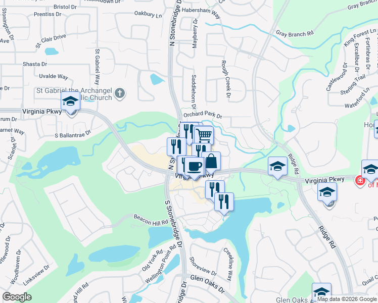 map of restaurants, bars, coffee shops, grocery stores, and more near 6840 Virginia Parkway in McKinney