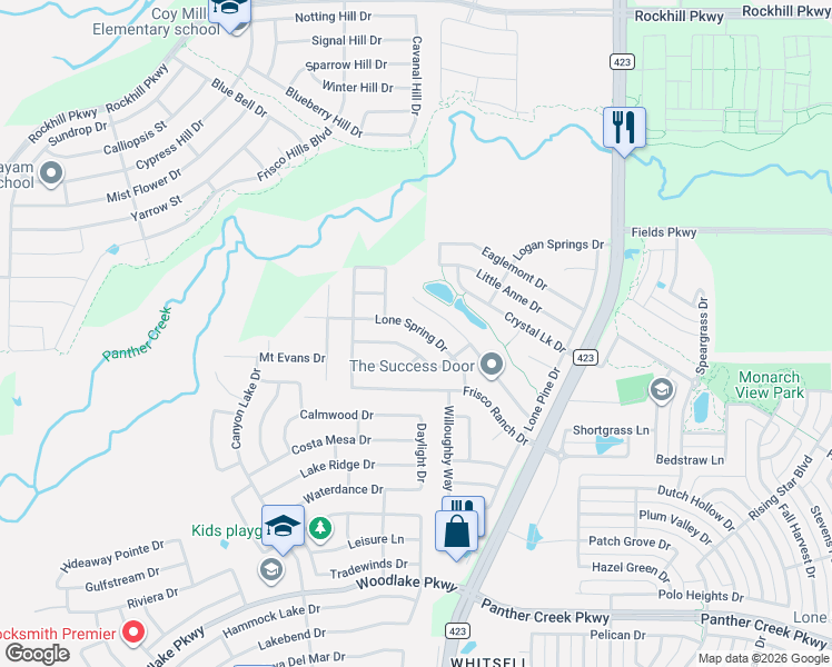 map of restaurants, bars, coffee shops, grocery stores, and more near 14912 Lone Spring Drive in Little Elm