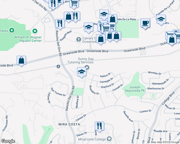 map of restaurants, bars, coffee shops, grocery stores, and more near 3726 Kelton Drive in Oceanside