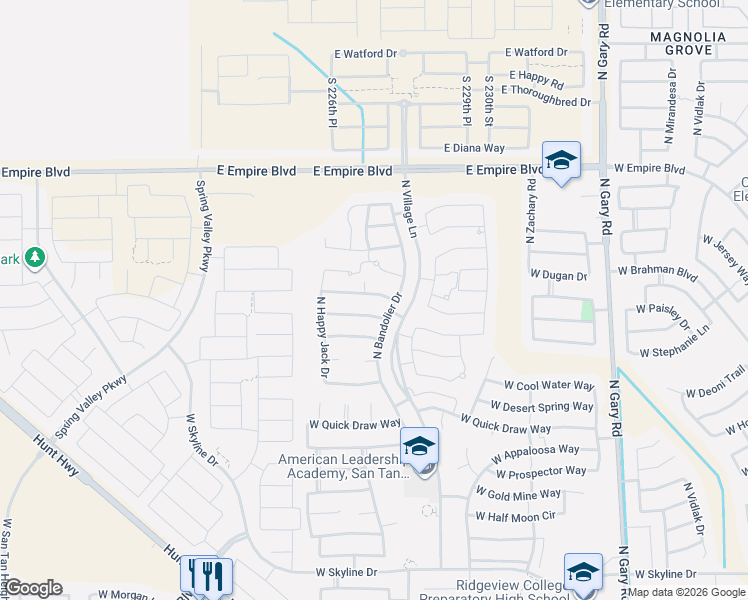 map of restaurants, bars, coffee shops, grocery stores, and more near 2454 West Sunset Way in San Tan Valley
