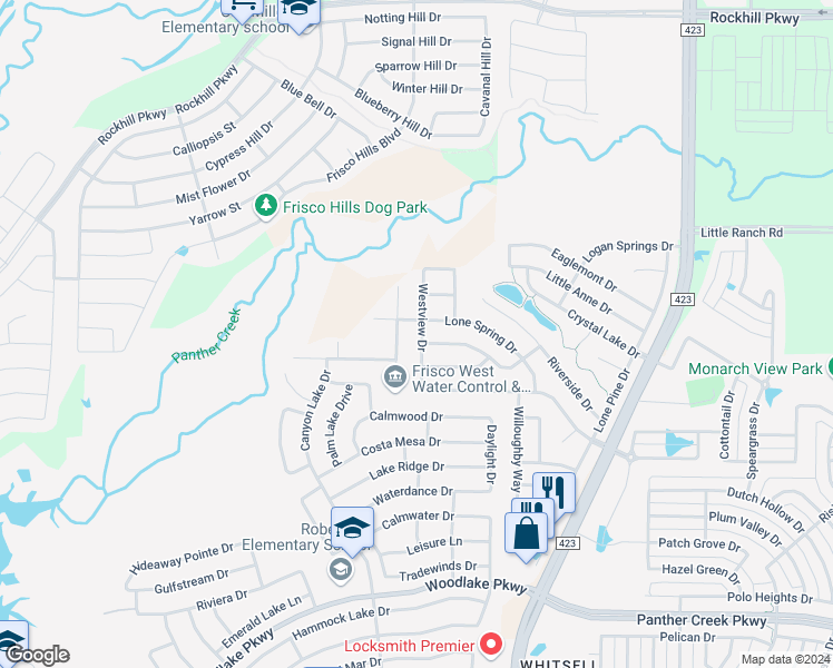 map of restaurants, bars, coffee shops, grocery stores, and more near 1008 Westview Drive in Little Elm