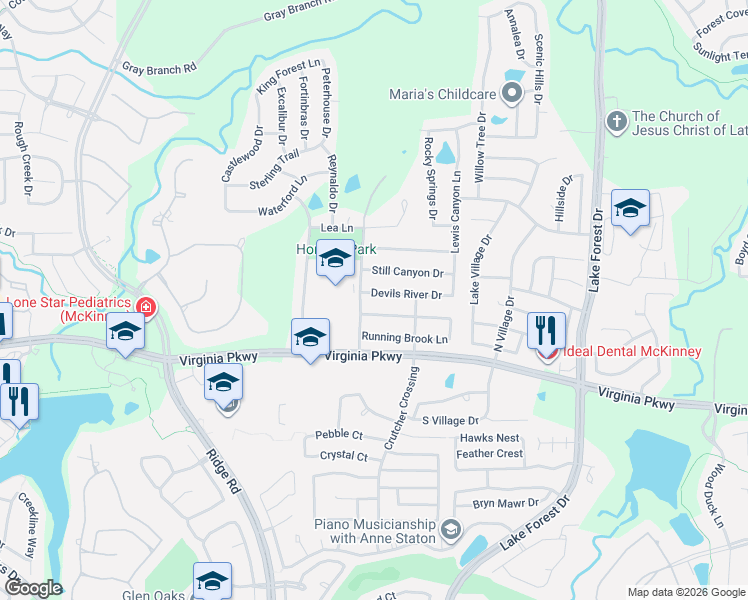 map of restaurants, bars, coffee shops, grocery stores, and more near 5508 Devils River Drive in McKinney