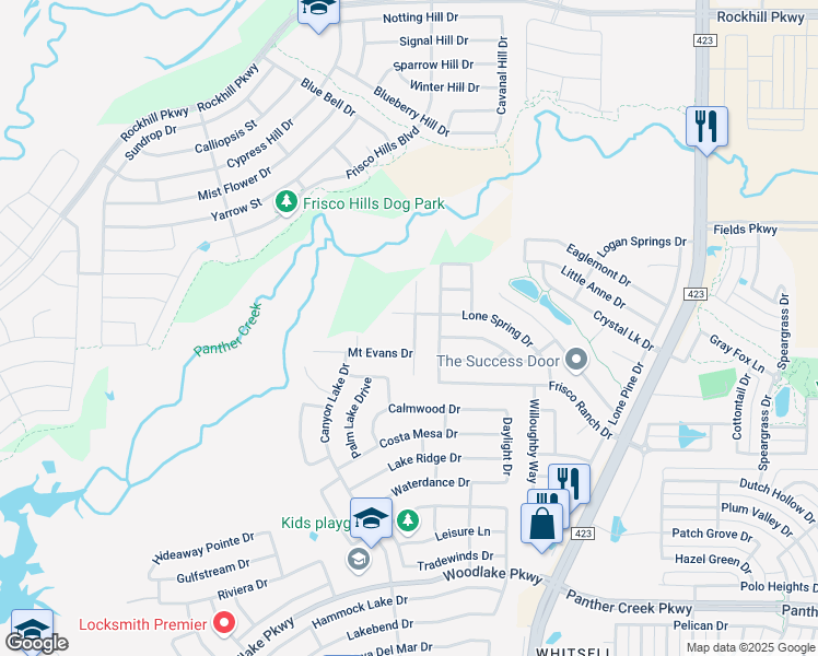 map of restaurants, bars, coffee shops, grocery stores, and more near 15109 Lone Spring Drive in Little Elm