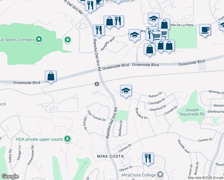 map of restaurants, bars, coffee shops, grocery stores, and more near 201 Sea Cliff Way in Oceanside