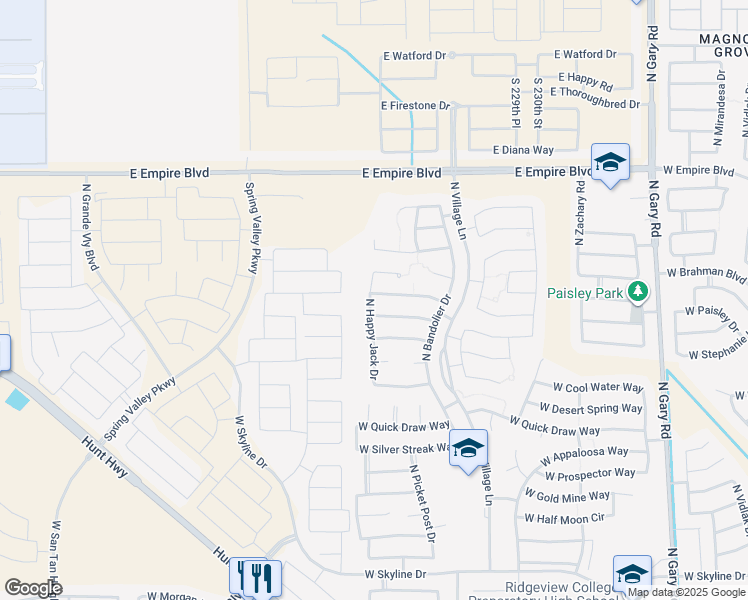 map of restaurants, bars, coffee shops, grocery stores, and more near 2653 West Sunset Way in Queen Creek