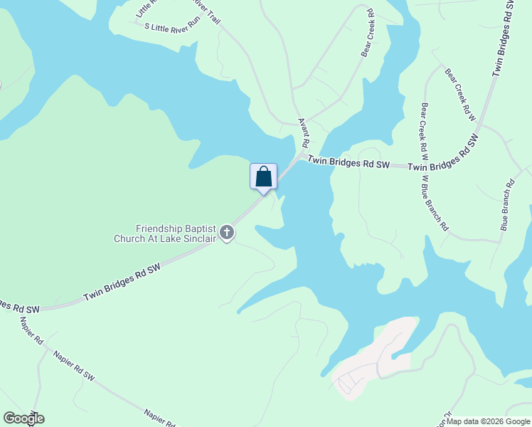 map of restaurants, bars, coffee shops, grocery stores, and more near 611 Twin Bridges Road Southwest in Eatonton