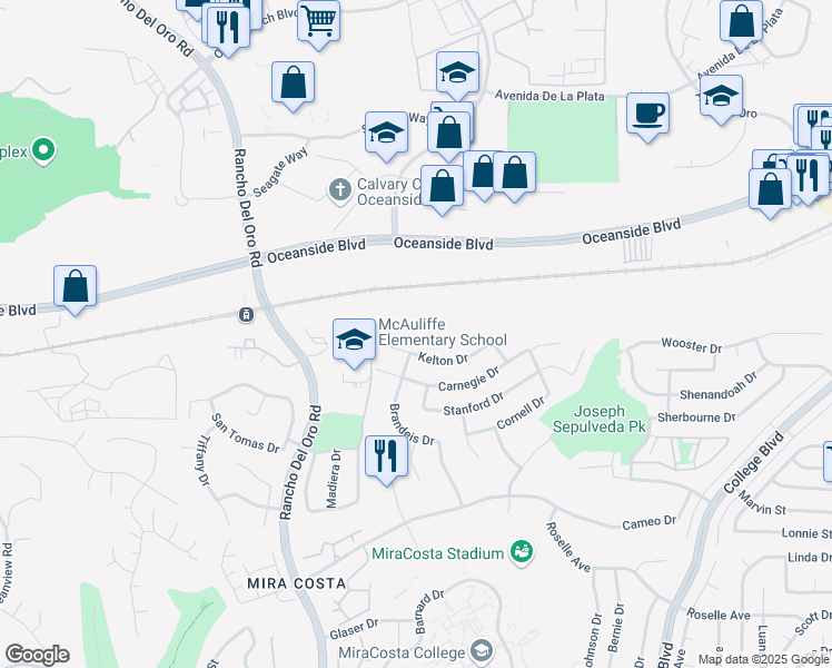 map of restaurants, bars, coffee shops, grocery stores, and more near 3742 Kelton Drive in Oceanside