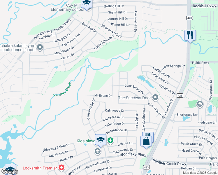 map of restaurants, bars, coffee shops, grocery stores, and more near 15109 Lone Spring Drive in Little Elm