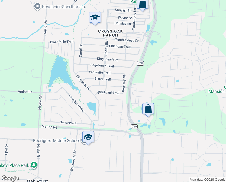 map of restaurants, bars, coffee shops, grocery stores, and more near 8825 Whirlwind Trail in Aubrey