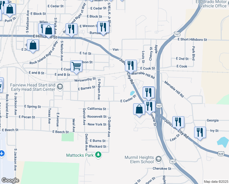 map of restaurants, bars, coffee shops, grocery stores, and more near 1010 Pine Hill Drive in El Dorado