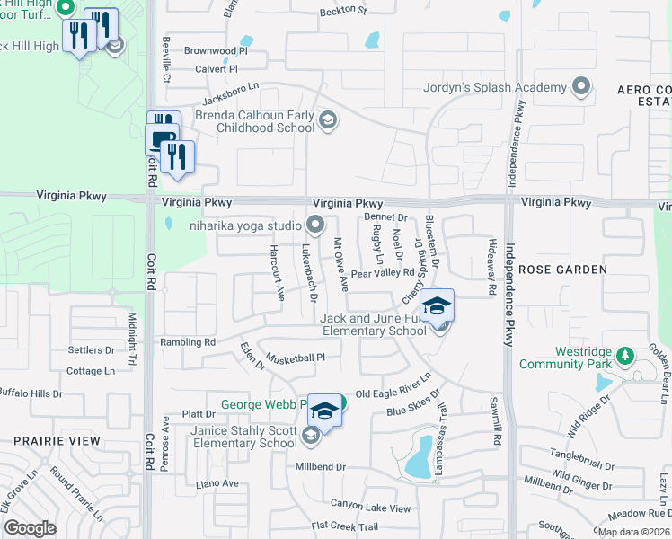 map of restaurants, bars, coffee shops, grocery stores, and more near 304 Mount Olive Avenue in McKinney