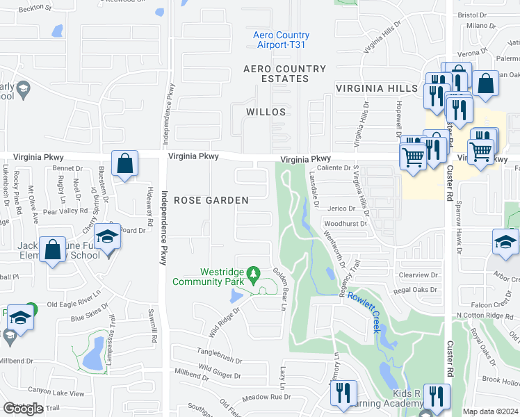 map of restaurants, bars, coffee shops, grocery stores, and more near 9616 Mystic Dunes Drive in McKinney