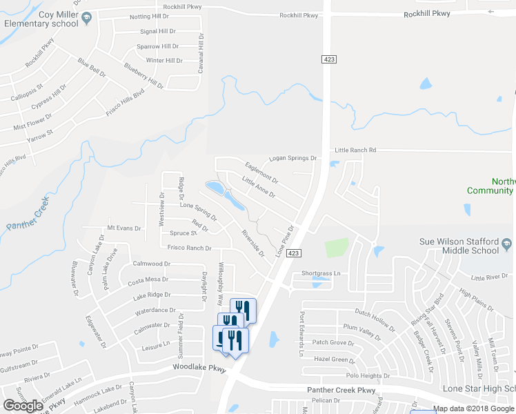 map of restaurants, bars, coffee shops, grocery stores, and more near 14613 Crystal Lake Drive in Little Elm