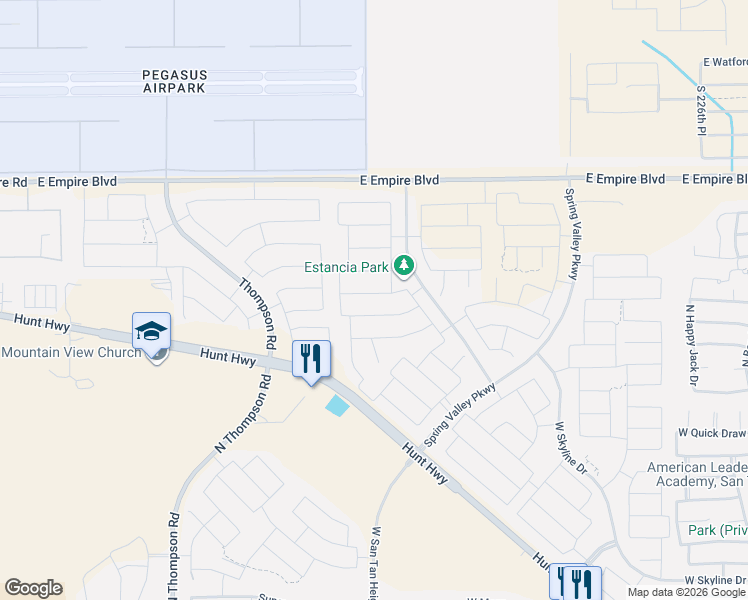 map of restaurants, bars, coffee shops, grocery stores, and more near 4001 West Brass Lane in Queen Creek