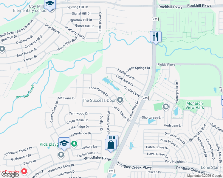 map of restaurants, bars, coffee shops, grocery stores, and more near 14816 Riverside Drive in Little Elm