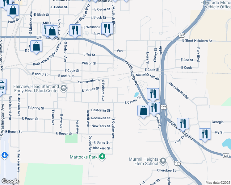 map of restaurants, bars, coffee shops, grocery stores, and more near 1010 Pine Hill Drive in El Dorado