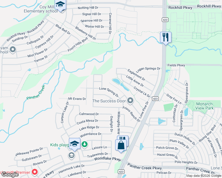 map of restaurants, bars, coffee shops, grocery stores, and more near 14912 Lone Spring Drive in Little Elm