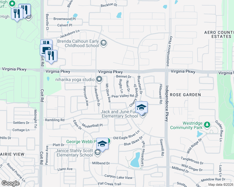 map of restaurants, bars, coffee shops, grocery stores, and more near 321 Whitman Drive in McKinney
