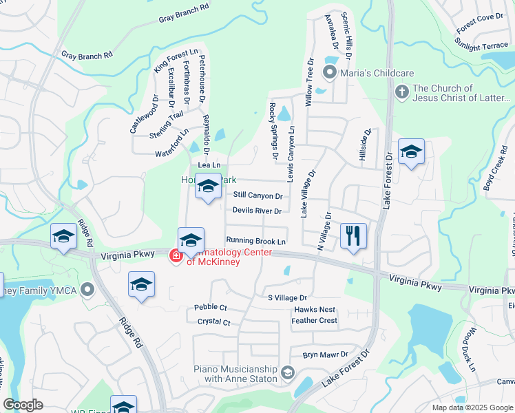 map of restaurants, bars, coffee shops, grocery stores, and more near 5408 Devils River Drive in McKinney