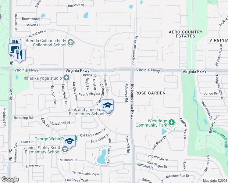 map of restaurants, bars, coffee shops, grocery stores, and more near 413 Riverstone Way in McKinney