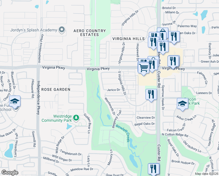 map of restaurants, bars, coffee shops, grocery stores, and more near 9324 Jerico Drive in McKinney
