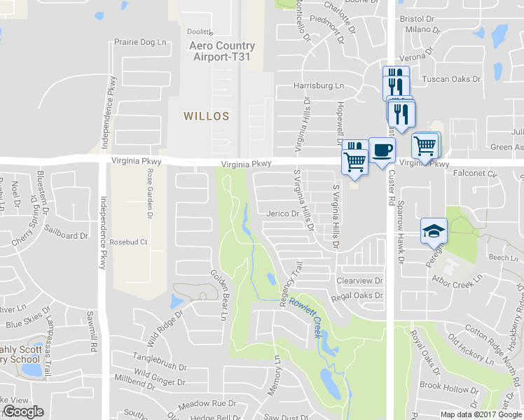 map of restaurants, bars, coffee shops, grocery stores, and more near 9424 Jerico Drive in McKinney
