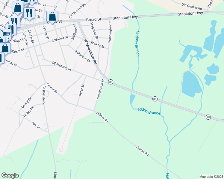 map of restaurants, bars, coffee shops, grocery stores, and more near 1173 Zebina Road in Wrens