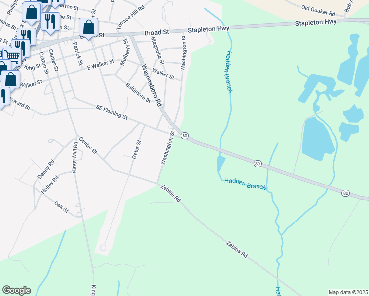 map of restaurants, bars, coffee shops, grocery stores, and more near 1173 Zebina Road in Wrens