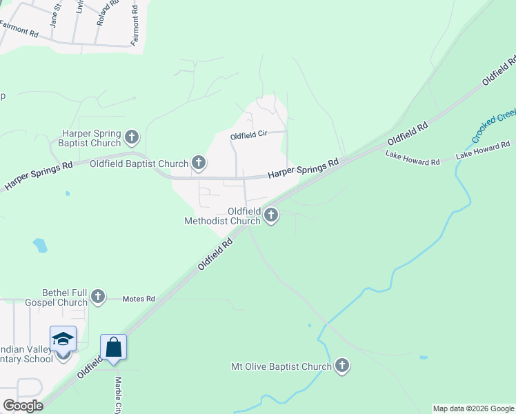 map of restaurants, bars, coffee shops, grocery stores, and more near 2050 Oldfield Road in Sylacauga
