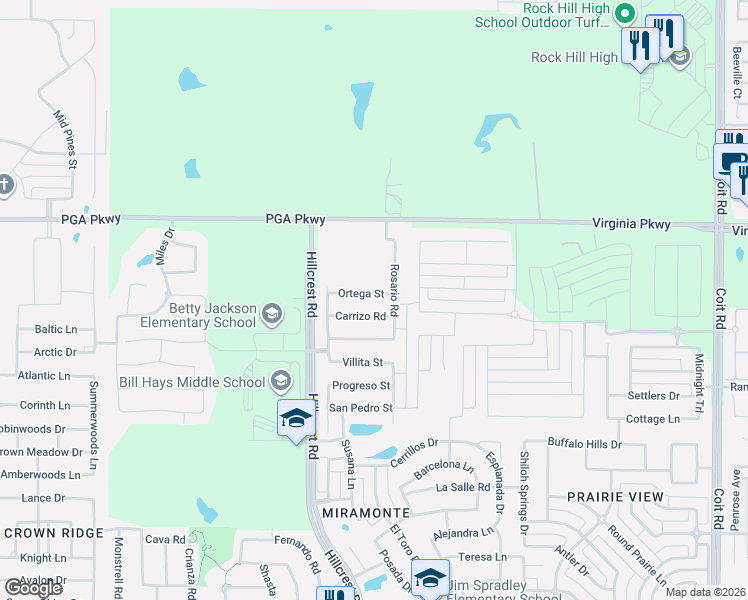 map of restaurants, bars, coffee shops, grocery stores, and more near 11111 Ortega Street in Frisco