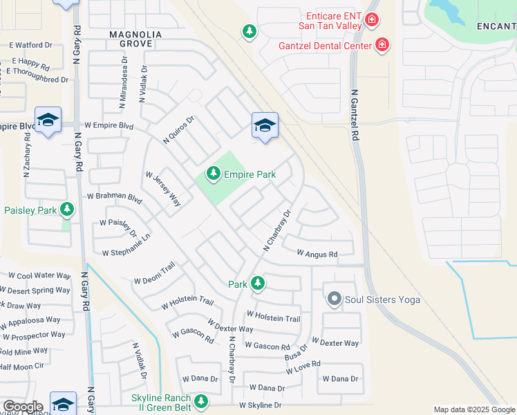 map of restaurants, bars, coffee shops, grocery stores, and more near 35457 North Shorthorn Trail in Queen Creek