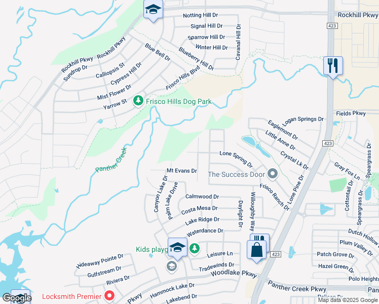 map of restaurants, bars, coffee shops, grocery stores, and more near 15109 Lone Spring Dr in Little Elm