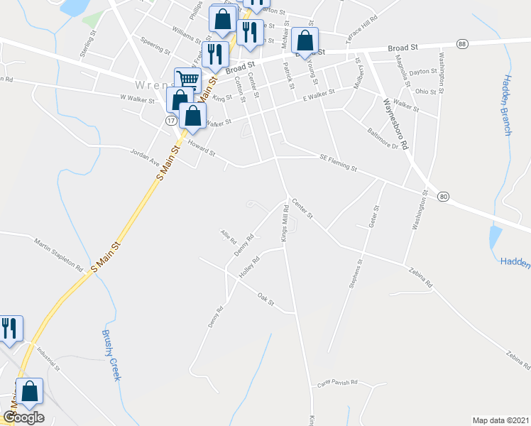 map of restaurants, bars, coffee shops, grocery stores, and more near 100 Green Meadow Court in Wrens