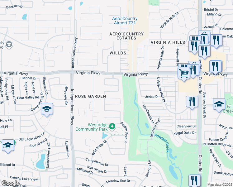 map of restaurants, bars, coffee shops, grocery stores, and more near 9609 Zaharias Drive in McKinney