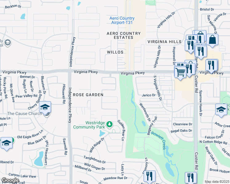 map of restaurants, bars, coffee shops, grocery stores, and more near 9605 Zaharias Drive in McKinney