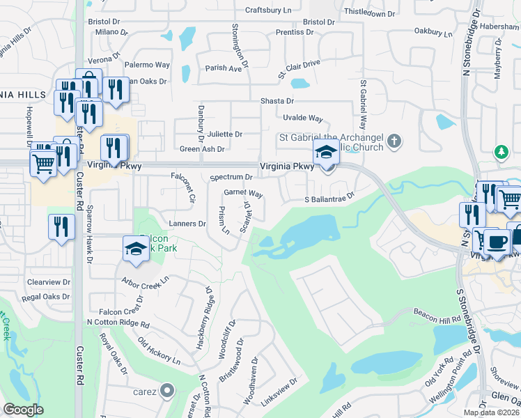 map of restaurants, bars, coffee shops, grocery stores, and more near 212 Adonis Circle in McKinney