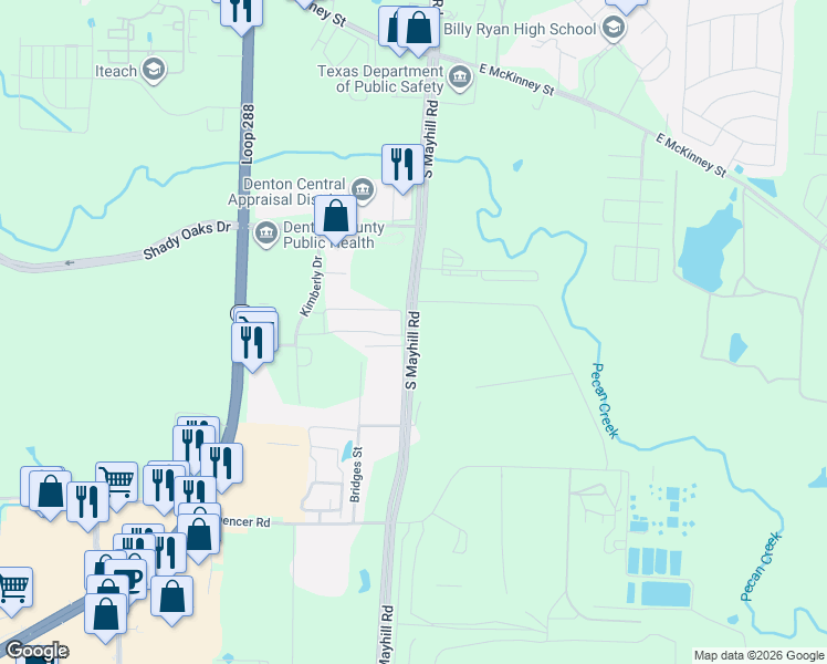 map of restaurants, bars, coffee shops, grocery stores, and more near 861 South Mayhill Road in Denton
