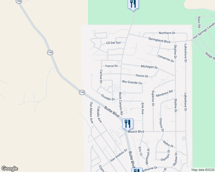 map of restaurants, bars, coffee shops, grocery stores, and more near Mesquite Drive in Elephant Butte