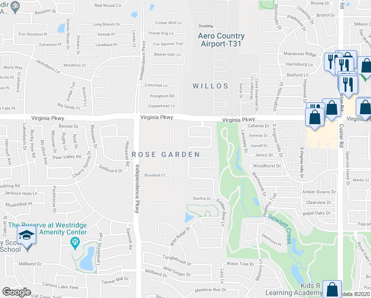 map of restaurants, bars, coffee shops, grocery stores, and more near 404 Byron Nelson Drive in McKinney